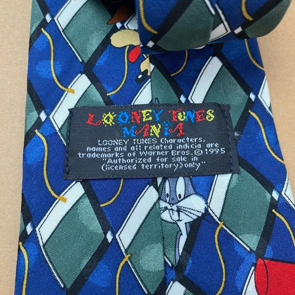 VTG 1995 Looney Tunes Mania Men OS Blue Polyester Bugs Bunny Taz Character Tie